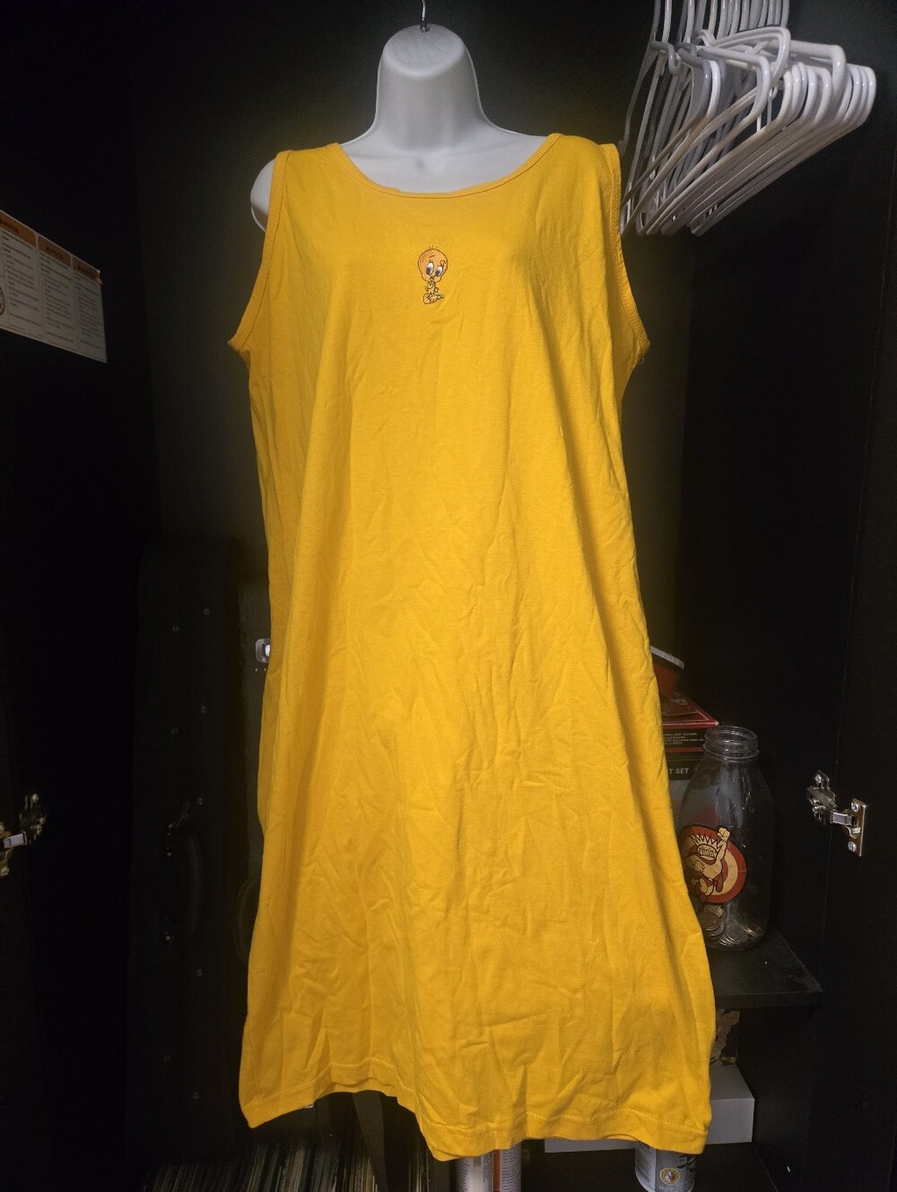 Vintage 90s Tweety Bird Graphic Tank Dress | Yellow Sleeveless Mini